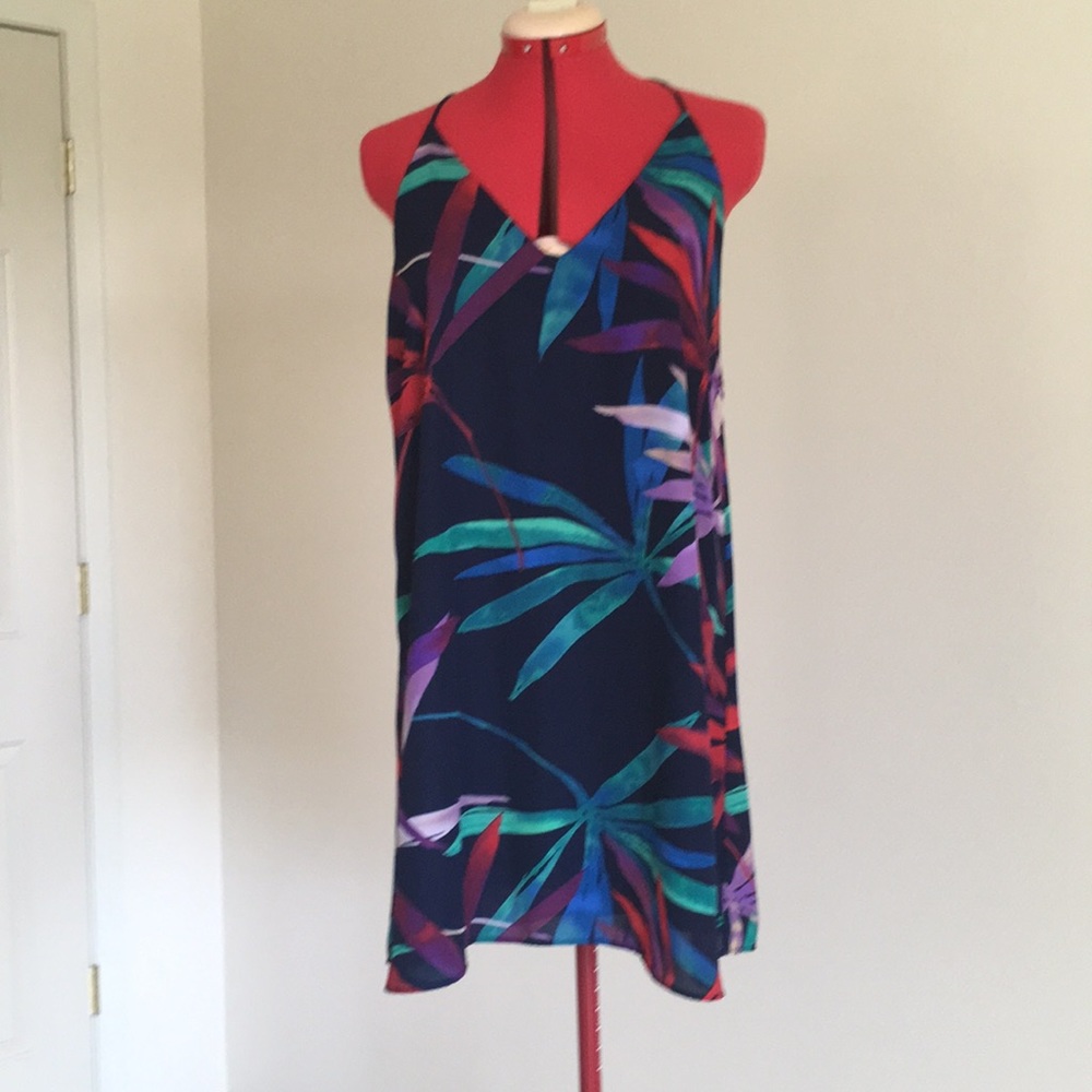 Navy with colorful palms dress